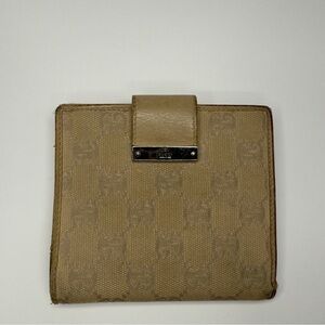Gucci Tan Monogram Tri-Fold Wallet W/ Coin Pouch| Unisex | Pre-Owned |